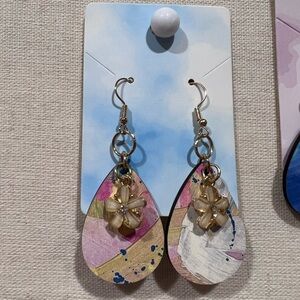 Colorful Teardrop Earrings with Floral Accent